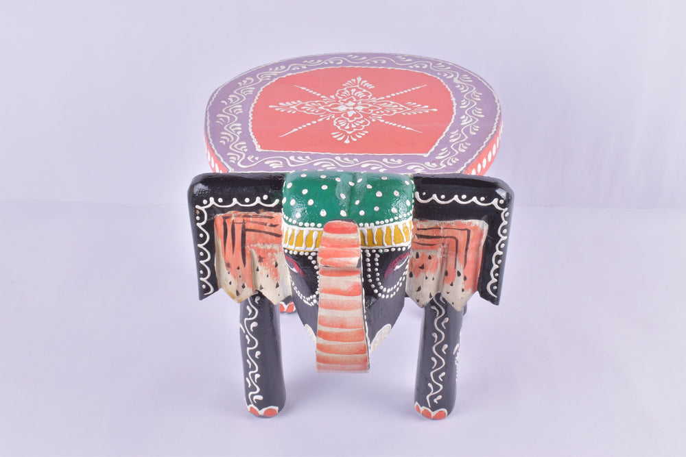 Elephant Stool Wood Indian Hand Carving Wooden Elephant Coffee Table / Hand Made Embossed Painted Fine Work Home Décor Collectible Indian Art.