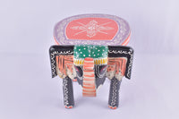 Elephant Stool Wood Indian Hand Carving Wooden Elephant Coffee Table / Hand Made Embossed Painted Fine Work Home Décor Collectible Indian Art.