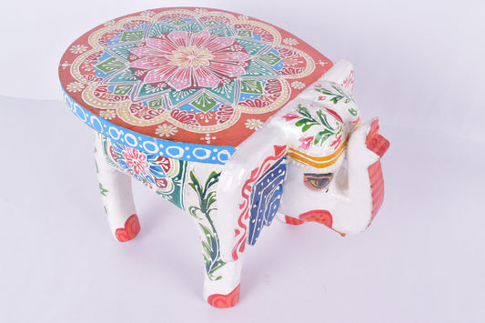 Elephant Stool Wood  Indian Hand Carving Wooden Elephant Coffee table Hand Made Embossed Painted Fine Work Home Decor Collectible Indian Art