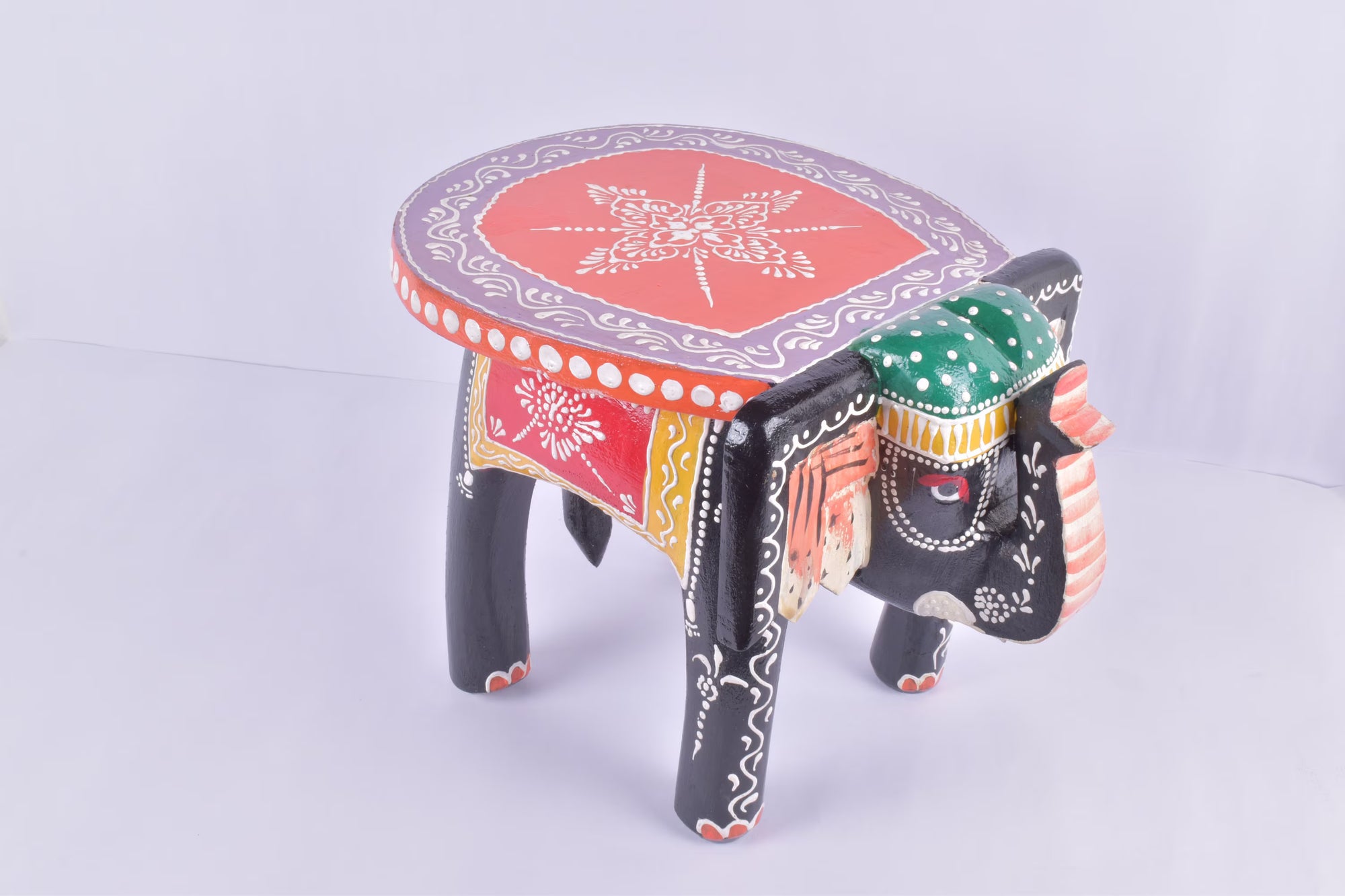 Elephant Stool Wood Indian Hand Carving Wooden Elephant Coffee Table / Hand Made Embossed Painted Fine Work Home Décor Collectible Indian Art.