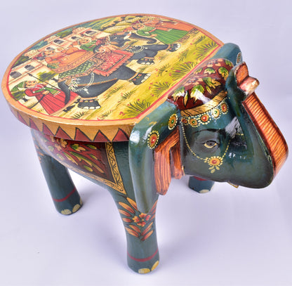 Elephant Stool Wood  Indian Hand Carving Wooden Elephant Coffee table Hand Made Embossed Painted Fine Work Home Decor Collectible Indian Art