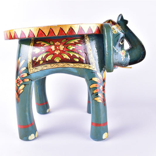 Elephant Stool Wood  Indian Hand Carving Wooden Elephant Coffee table Hand Made Embossed Painted Fine Work Home Decor Collectible Indian Art