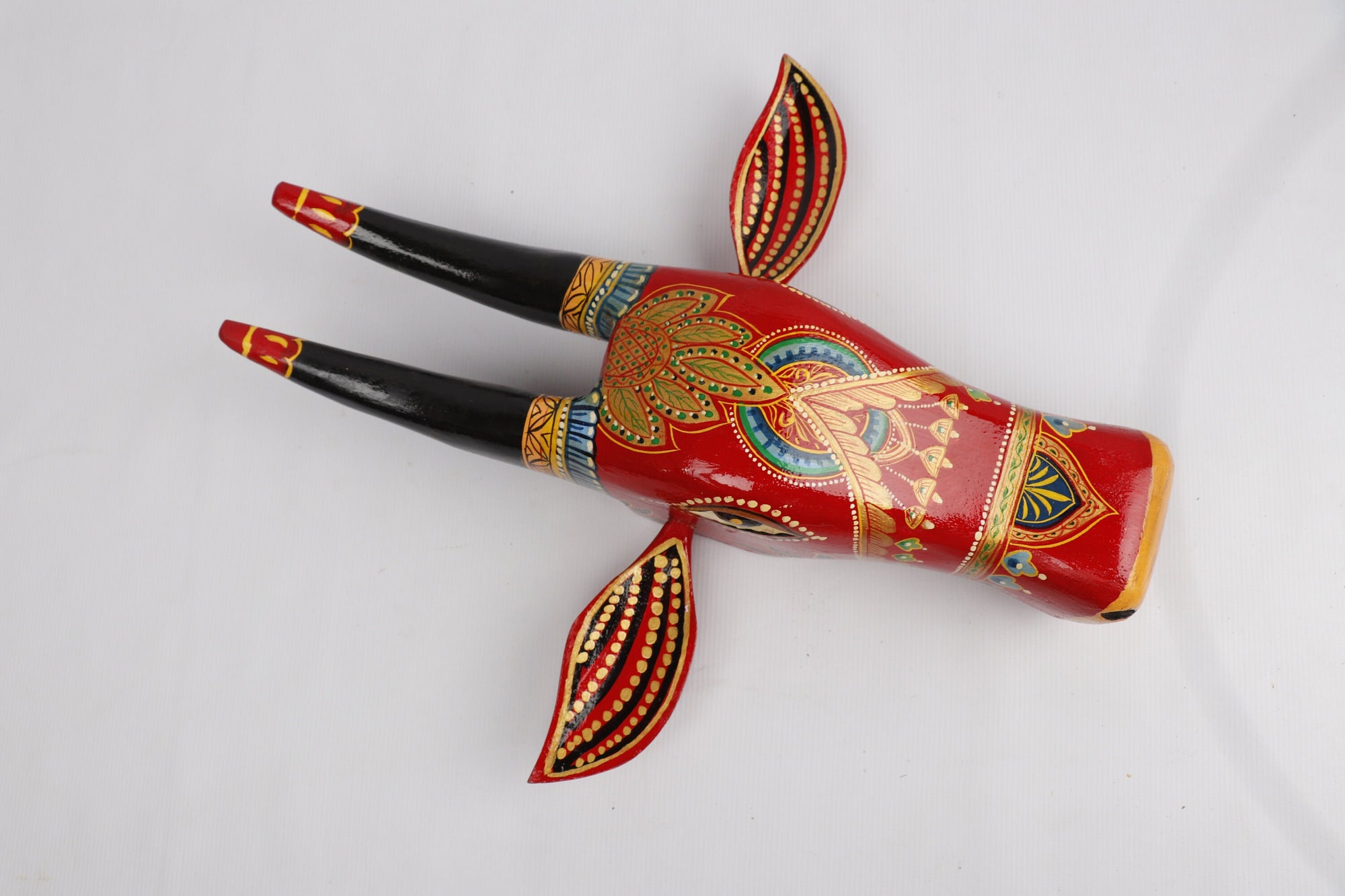 Wooden Painted Cow Head | Bull | Nandi Head Mask Wall Décor. Wooden Wall Hanging. Ethnic Indian Art.