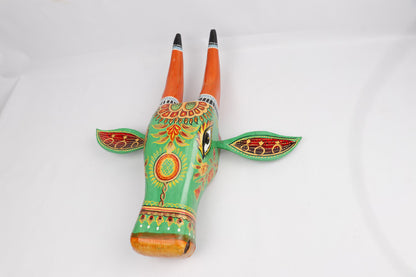 Large Wooden Painted Cow Head 16 inches  | Bull | Nandi Head Mask Wall Décor. Ethnic Indian Rajasthani Art Wooden Wall Hanging.