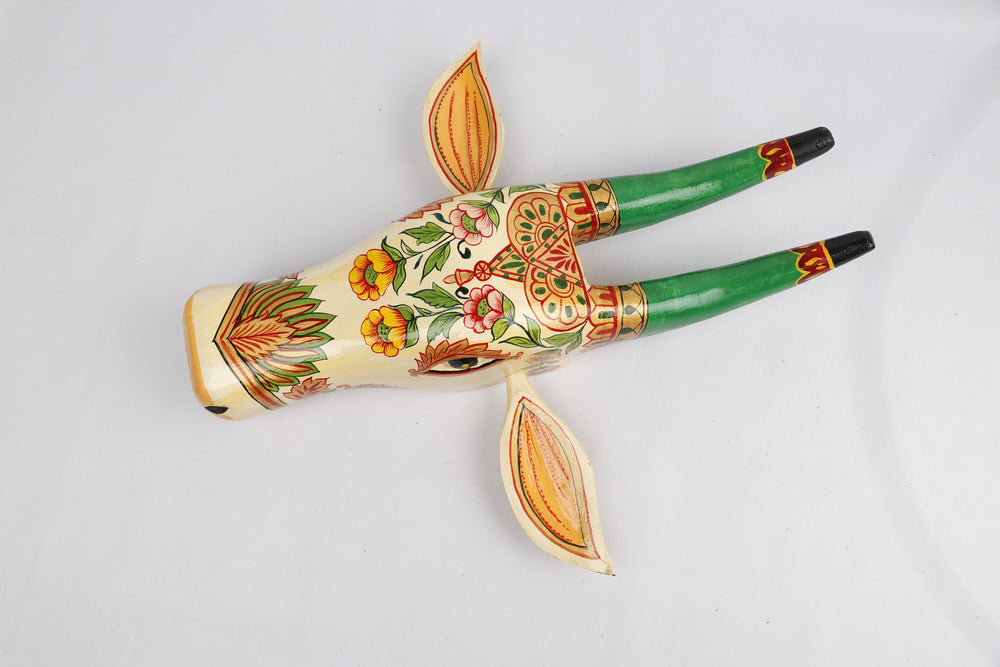 Wooden Painted Cow Head | Wooden Wall Hanging Bull | Nandi Head Mask Wall Décor. . Ethnic Indian Rajasthani Art.