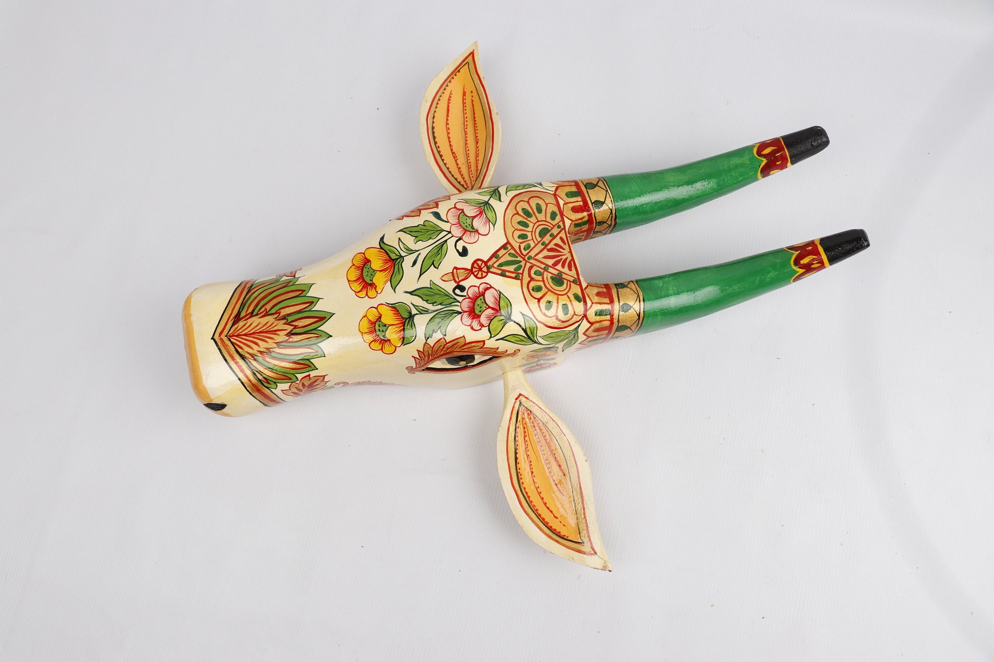 Wooden Painted Cow Head | Wooden Wall Hanging Bull | Nandi Head Mask Wall Décor. . Ethnic Indian Rajasthani Art.