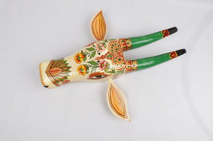 16 Inches Large Wooden Painted Cow Head | Wooden Wall Hanging Bull | Nandi Head Mask Wall Décor. . Ethnic Indian Rajasthani Art.