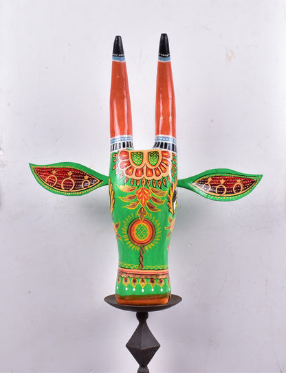 Large Wooden Painted Cow Head 16 inches  | Bull | Nandi Head Mask Wall Décor. Ethnic Indian Rajasthani Art Wooden Wall Hanging.