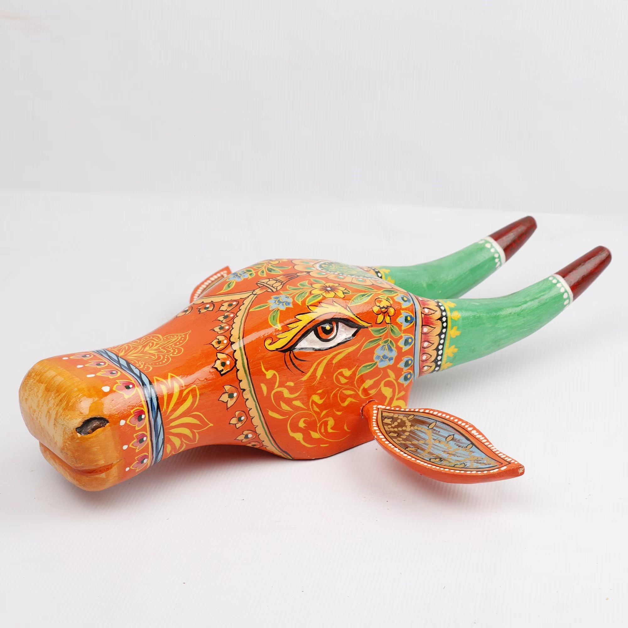 Wooden Painted Cow Head | Wooden Wall Hanging Bull | Nandi Head Mask Wall Décor. . Ethnic Indian Rajasthani Art.