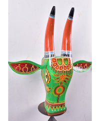 Wooden Painted Cow Head 15 inches  | Bull | Nandi Head Mask Wall Décor. Ethnic Indian Rajasthani Art Wooden Wall Hanging.