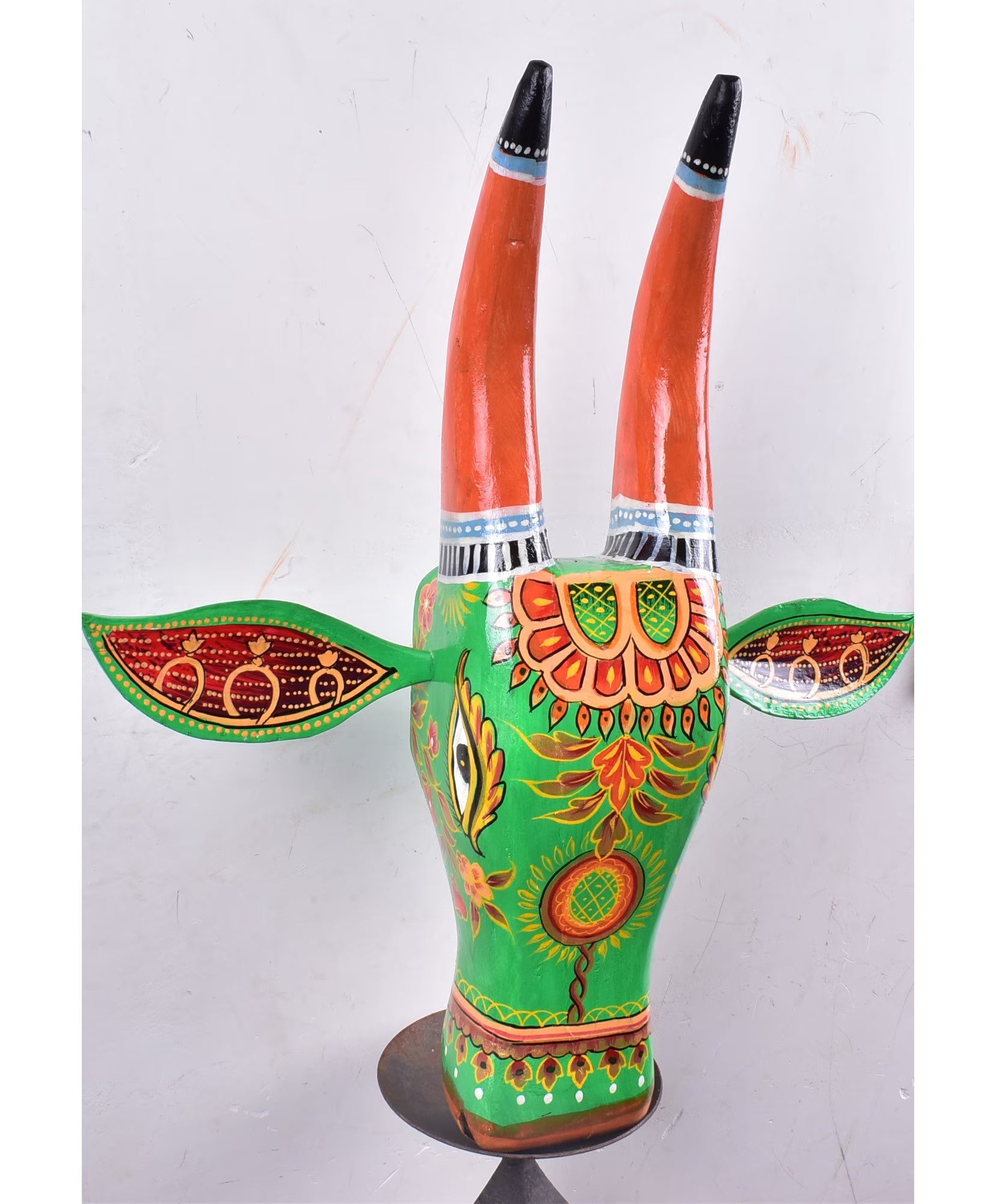 Wooden Painted Cow Head 15 inches  | Bull | Nandi Head Mask Wall Décor. Ethnic Indian Rajasthani Art Wooden Wall Hanging.