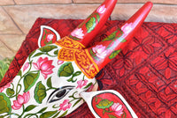 Wooden painted Bull | Nandi | Cow | head | face mask for wall decor. 15” long. Handmade artwork for interior from Kerala India.