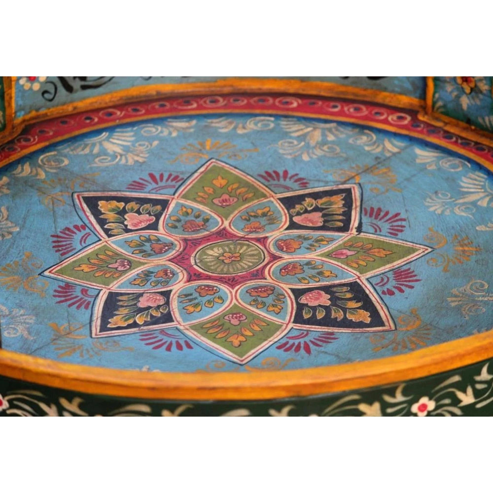 Wooden Chakki Hand Painted Indian Carved Coffee Table, End Table, Garden Center Table, Handmade Planter, Fruit Box, Boho Plant Stand.