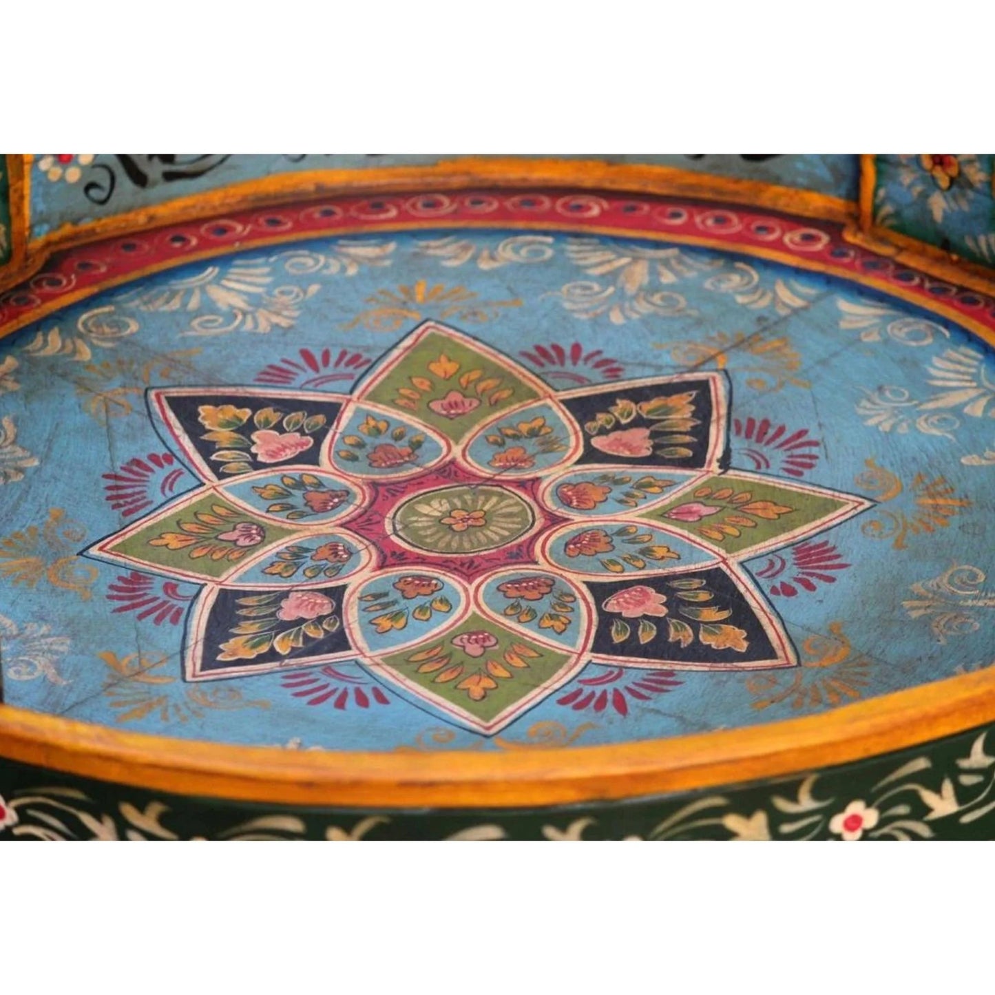 Buy Wooden Chakki A Hand Painted Indian Carved Coffee Table, End Table, Garden Center Table, Handmade Planter, Fruit Box, Boho Plant Stand.