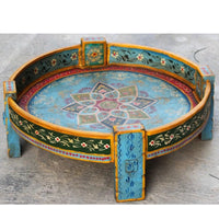 Wooden Chakki Hand Painted Indian Carved Coffee Table, End Table, Garden Center Table, Handmade Planter, Fruit Box, Boho Plant Stand.