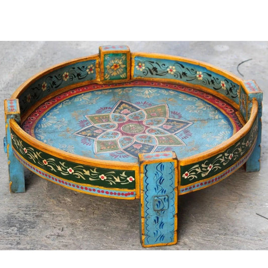 Buy Wooden Chakki A Hand Painted Indian Carved Coffee Table, End Table, Garden Center Table, Handmade Planter, Fruit Box, Boho Plant Stand.