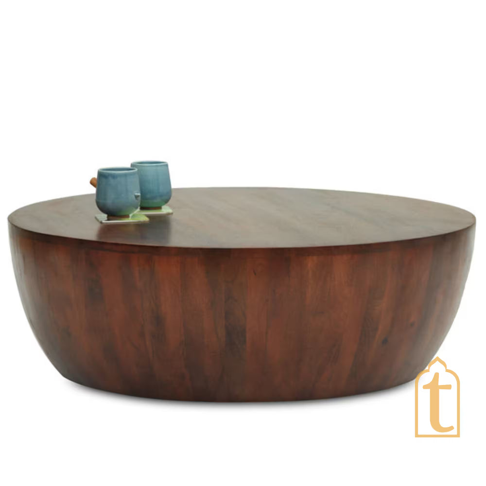 Wooden Round Coffee Table for Living Area Wooden Drum Table Home Decor Handmade Wooden Durm Shape Cocktail Table Indian Handcrafted Art .