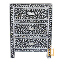 Wooden Handmade Bone Inlay Chest of 3 Drawer / Wooden Bone Inlay Buffet / Bone Inlay Bedside Wooden Modern Floral Bedside / Bone Inlay Side Table / Nightstand 3 Drawer.