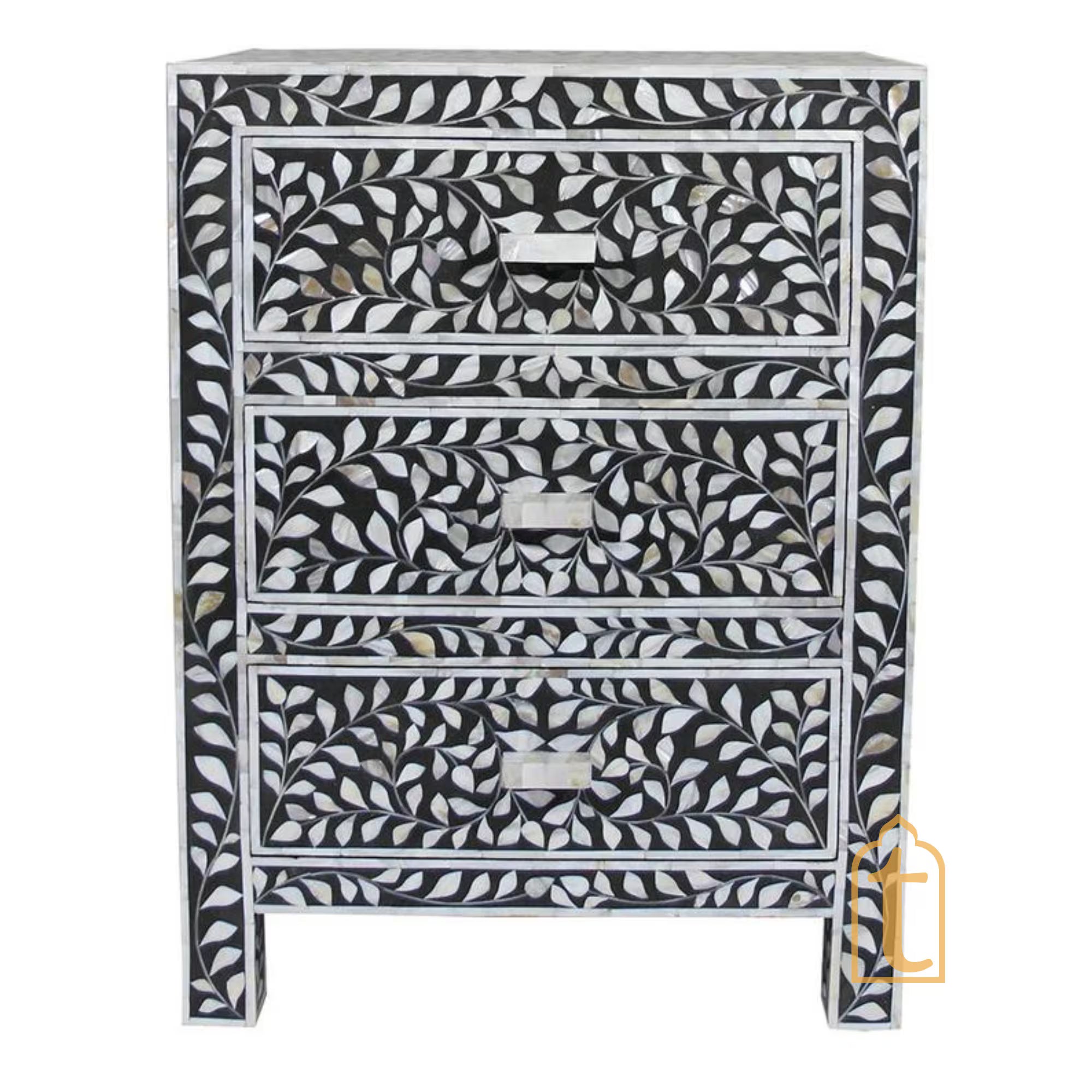 Wooden Handmade Bone Inlay Chest of 3 Drawer / Wooden Bone Inlay Buffet / Bone Inlay Bedside Wooden Modern Floral Bedside / Bone Inlay Side Table / Nightstand 3 Drawer.