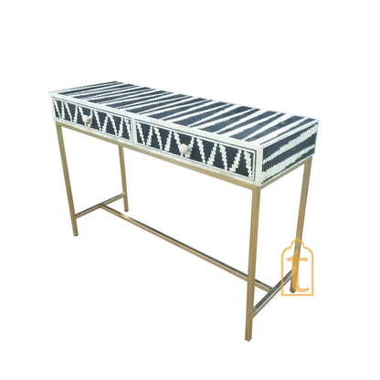Handmade Bone inlay Console Table,2 Drawer Study table | Hall-Way Entry Table |wooden Bone Inlay 2 Drawer Side Table With Metal Legs.