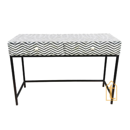 Handmade Bone Inlay 2 Drawer Console Table  | Study Table | Black &White Thin Zig Zag, Side Table , End Table, Drawer Chats , Dressing Table