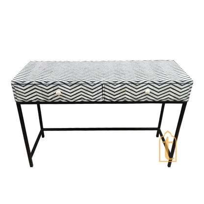Handmade Bone Inlay 2 Drawer Console Table  | Study Table | Black &White Thin Zig Zag, Side Table , End Table, Drawer Chats , Dressing Table