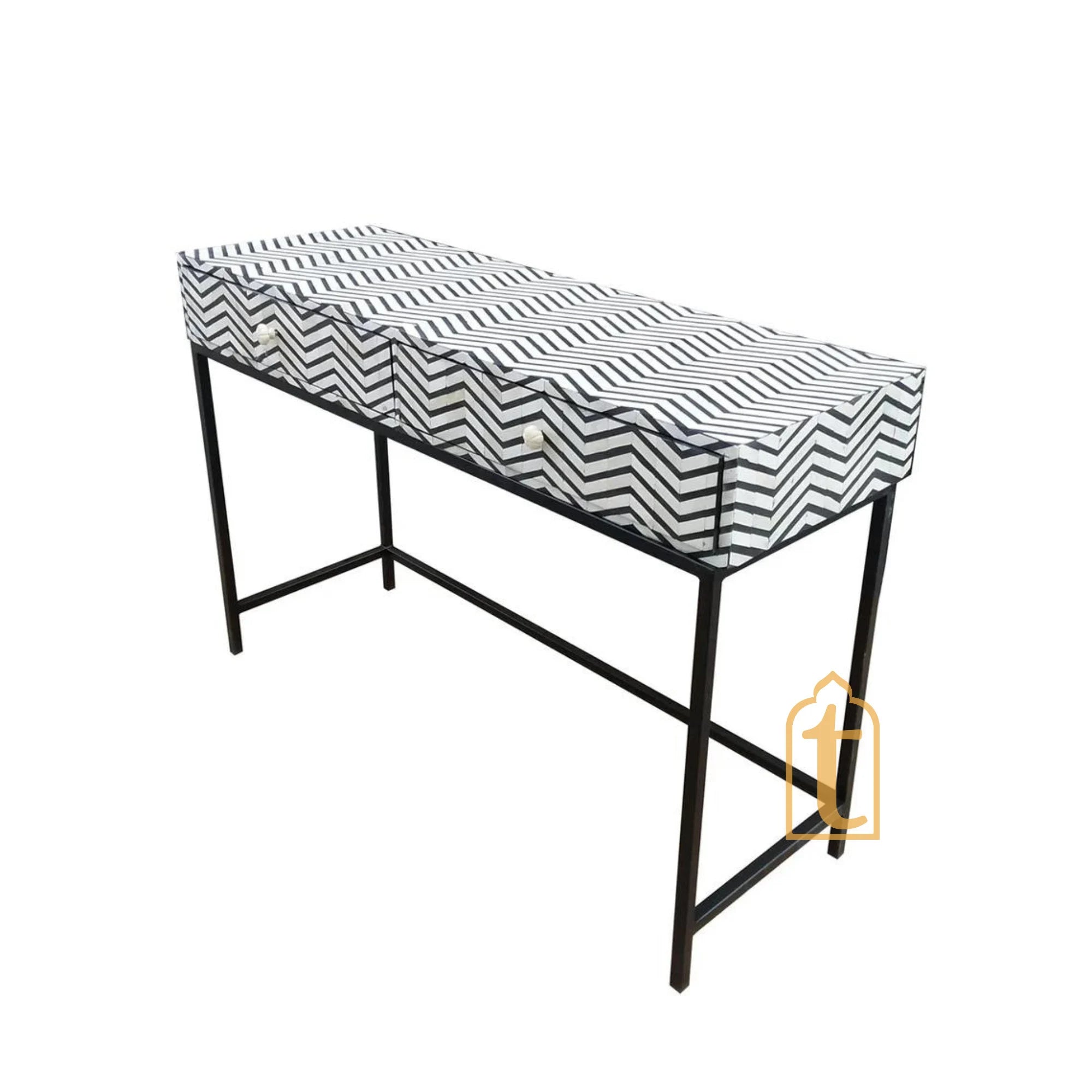 Handmade Bone Inlay 2 Drawer Console Table  | Study Table | Bone Inlay Side Table | Bone Inlay End Table / Bone Inlay Drawer Chats / Side Table