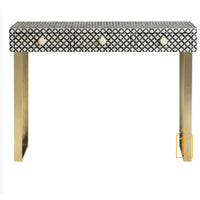 Handmade Bone Inlay Wooden Modern Console Table Furniture with 3 Drawer With Metal Legs.