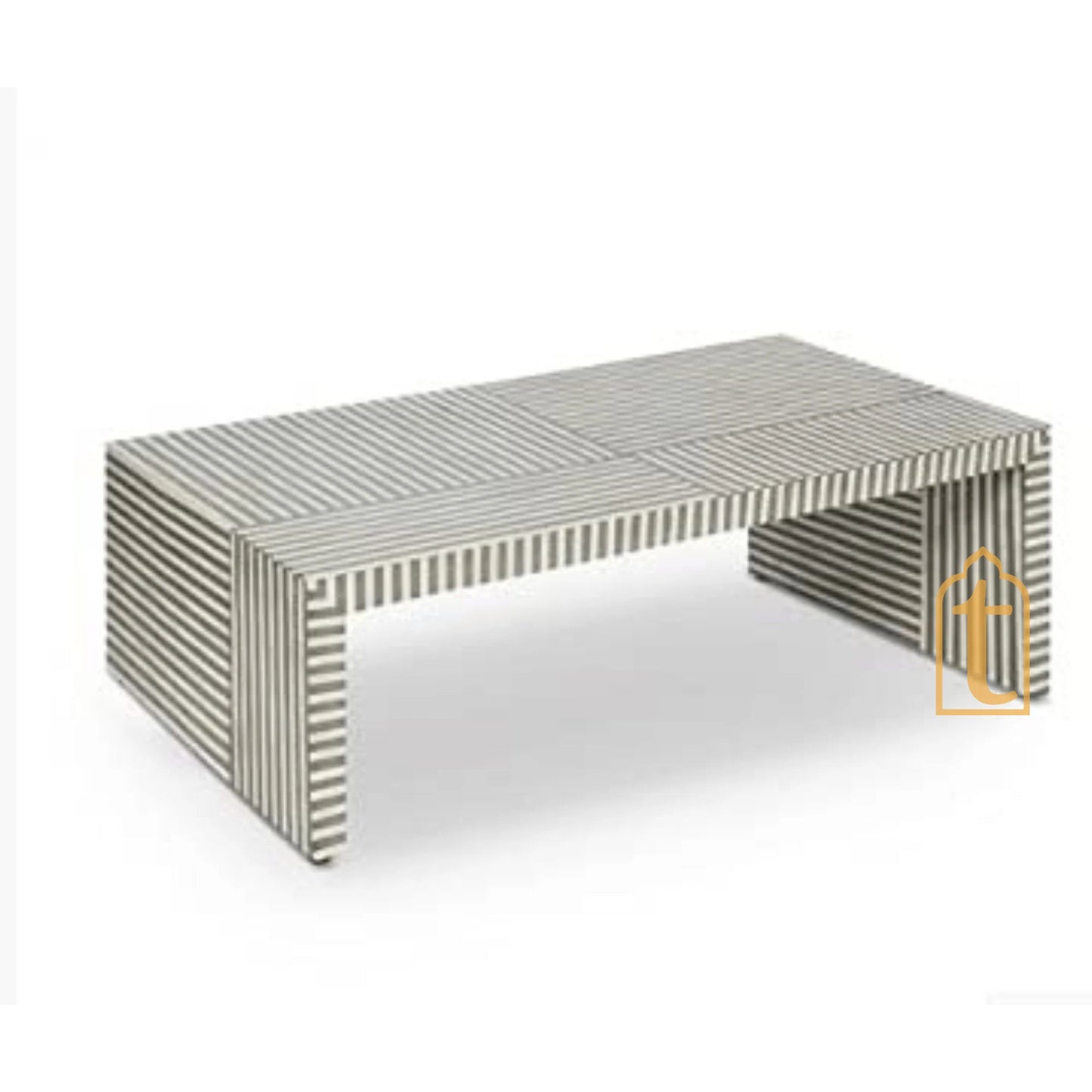 Handmade Modern Striped Pattern Coffee Table/Bone Inlay Wooden Coffee Table/Wooden Furniture/Rectangle CoffeeTable/Bone Inlay Cocktail Table