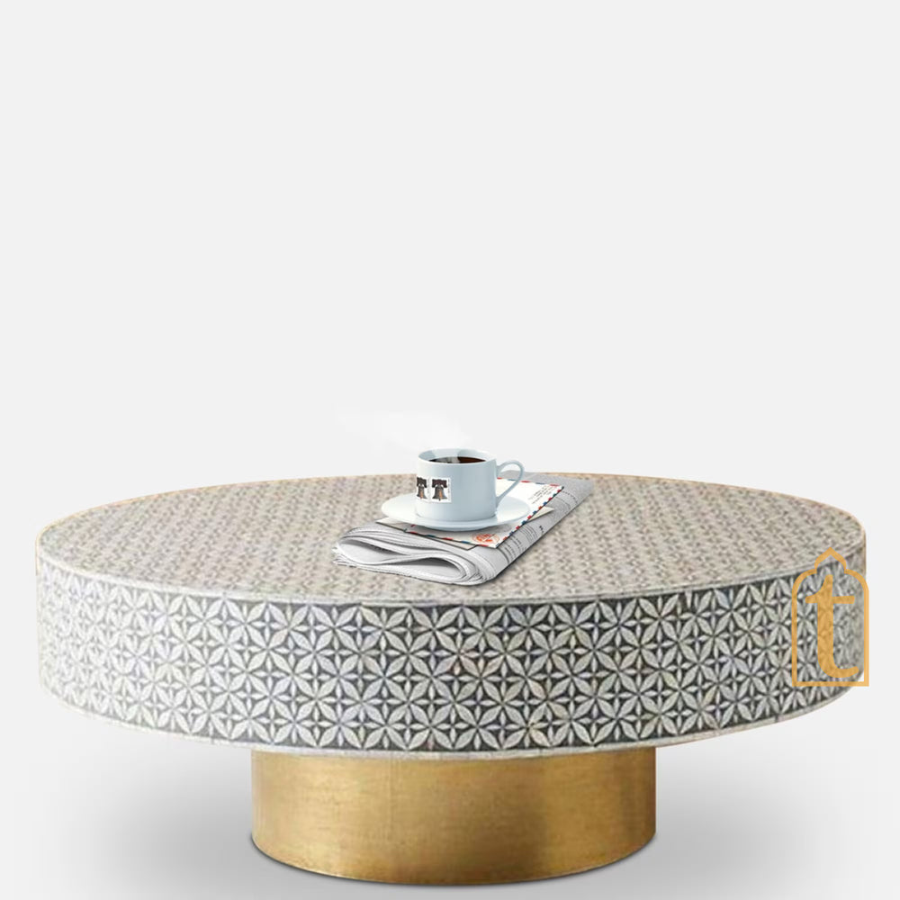Handmade Wooden Modern Pattern Bone Inlay Coffee Table / Bone Inlay Center Table / Bone Inlay Wooden Coffee Table / Bone Inlay Furniture / Floral Design Center Table.