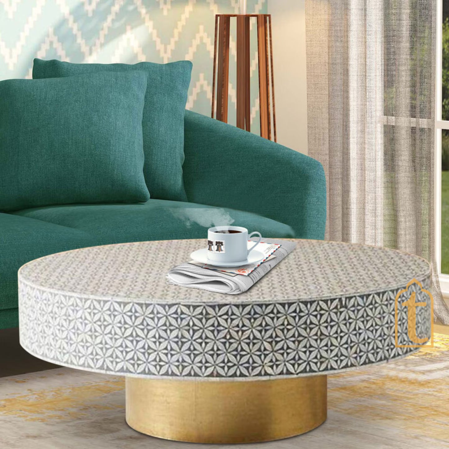 Handmade Wooden Modern Pattern Bone Inlay Coffee Table/Center Table/Bone Inlay Wooden Coffee Table Furniture/Floral design Center table.