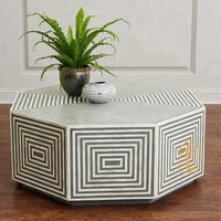 Wooden Bone Inlay Hexagon Coffee Table / Inlay Centre Table / Cocktail Table / Bone Inlay Center Table / MOP Table / Bone Inlay Wooden Modern Pattern Coffee Table.