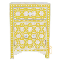 Wooden Bone Inlay Bedside / Modern Floral Pattern Bedside / Bone Side Table / Bone Inlay Nightstand with 1 Drawer and 2 Door Furniture / Cupboards / MOP Bedside Table.