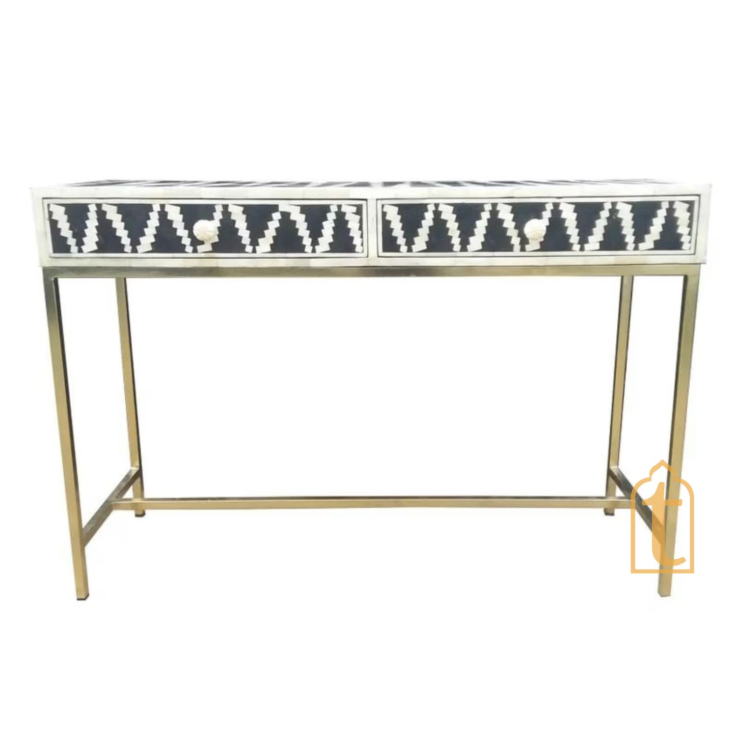 Handmade Bone inlay Console Table,2 Drawer Study table | Hall-Way Entry Table |wooden Bone Inlay 2 Drawer Side Table With Metal Legs.