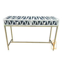 Handmade Bone inlay Console Table / 2 Drawer Study Table | Hall-Way Entry Table | Wooden Bone Inlay 2 Drawer Side Table With Metal Legs.