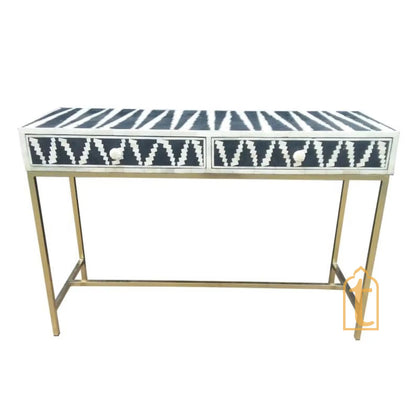 Handmade Bone inlay Console Table,2 Drawer Study table | Hall-Way Entry Table |wooden Bone Inlay 2 Drawer Side Table With Metal Legs.