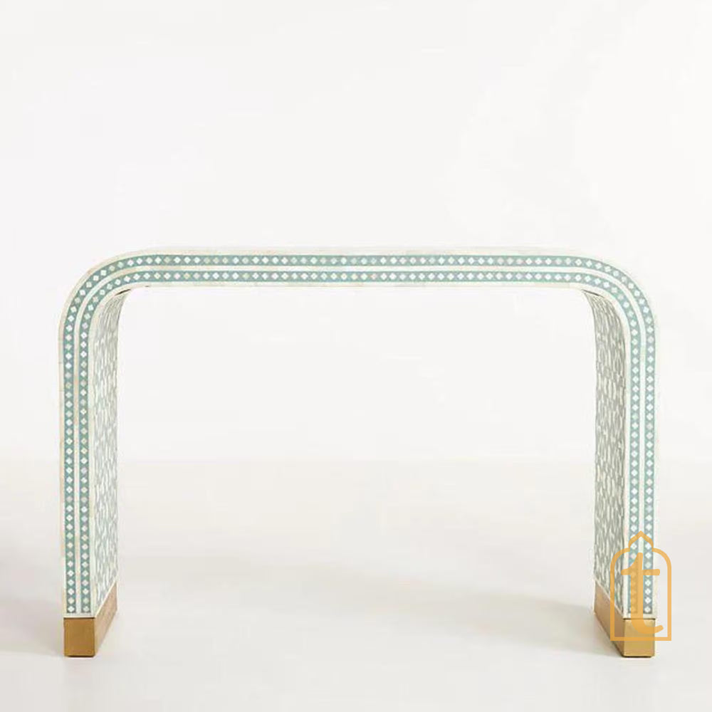 Handmade Bone Inlay Wooden Waterfall / Moroccan Design Bone Inlay Console Table / Laptop Table living Room / Bone Inlay Console / Bone Inlay Desk for Lobby.
