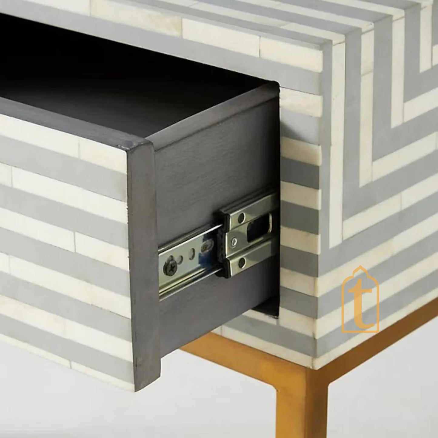 Wooden Bone Inlay Console Table | Hall-Way Entry Table | Bone Inlay 2 Drawer Console Table / Bone Inlay Stripe Desk / Bone Inlay Storage.