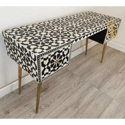 Handmade Bone Inlay Wooden Modern Black Console Table Bone Inlay Desk With 2 Drawer Furniture With Metal Legs/Wooden Side Table/Luxury Table