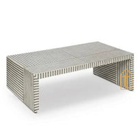 Handmade Modern Striped Pattern Coffee Table / Bone Inlay Wooden Coffee Table / Wooden Furniture / Rectangle Coffee Table / Bone Inlay Cocktail Table.