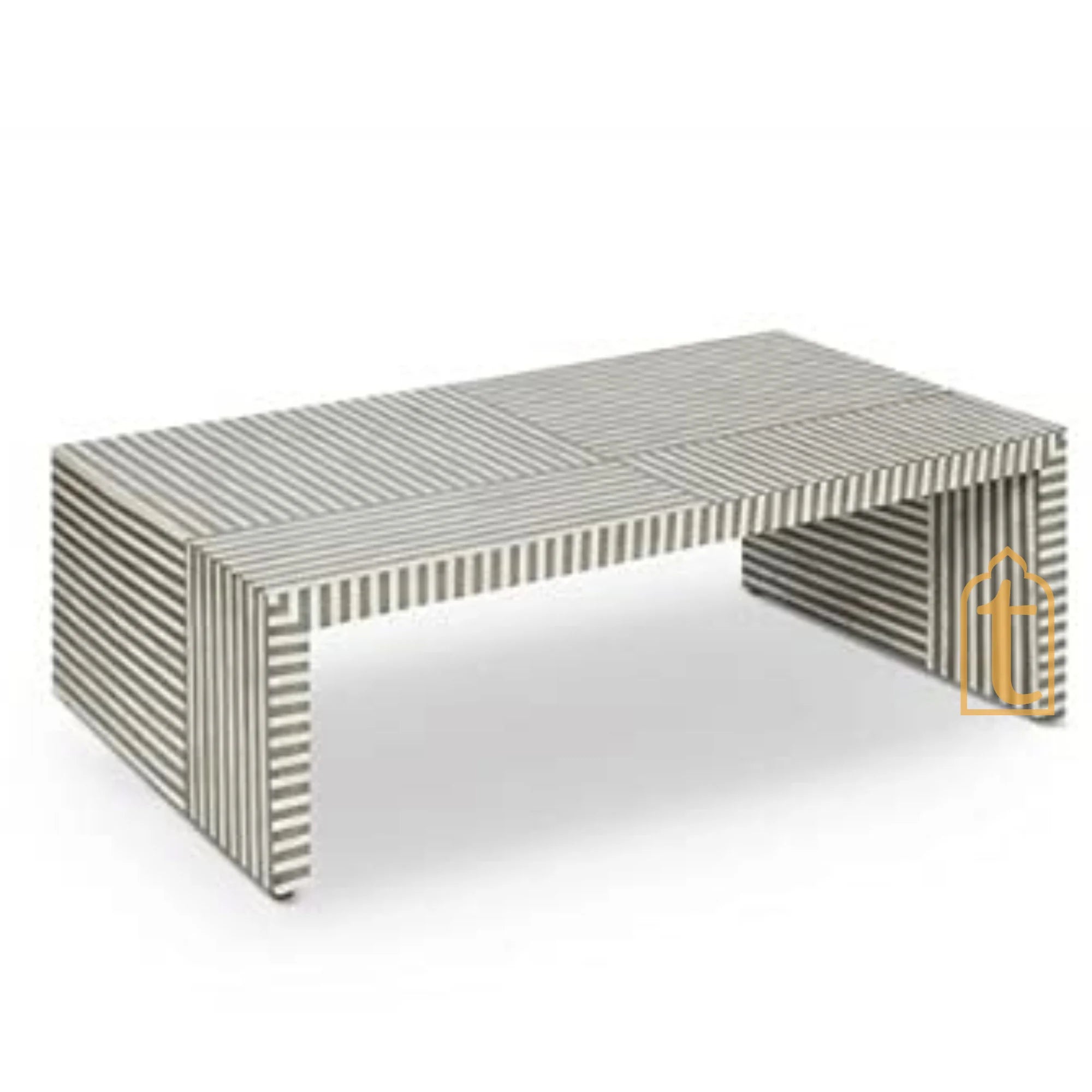 Handmade Modern Striped Pattern Coffee Table / Bone Inlay Wooden Coffee Table / Wooden Furniture / Rectangle Coffee Table / Bone Inlay Cocktail Table.