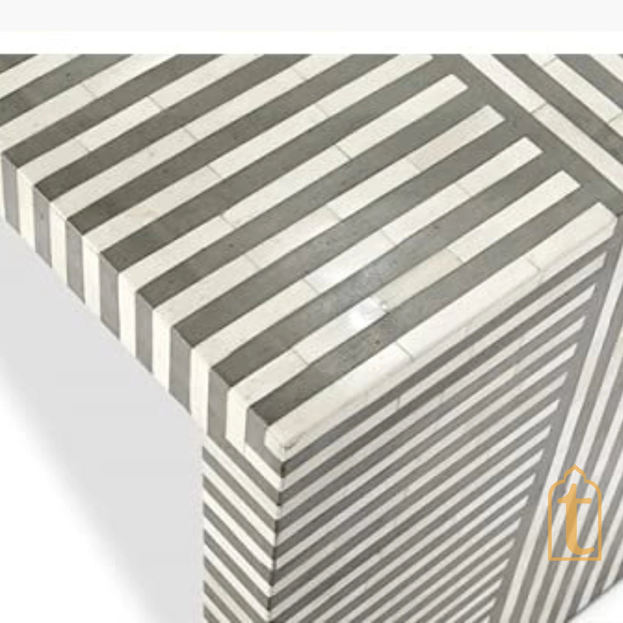 Handmade Modern Striped Pattern Coffee Table / Bone Inlay Wooden Coffee Table / Wooden Furniture / Rectangle Coffee Table / Bone Inlay Cocktail Table.
