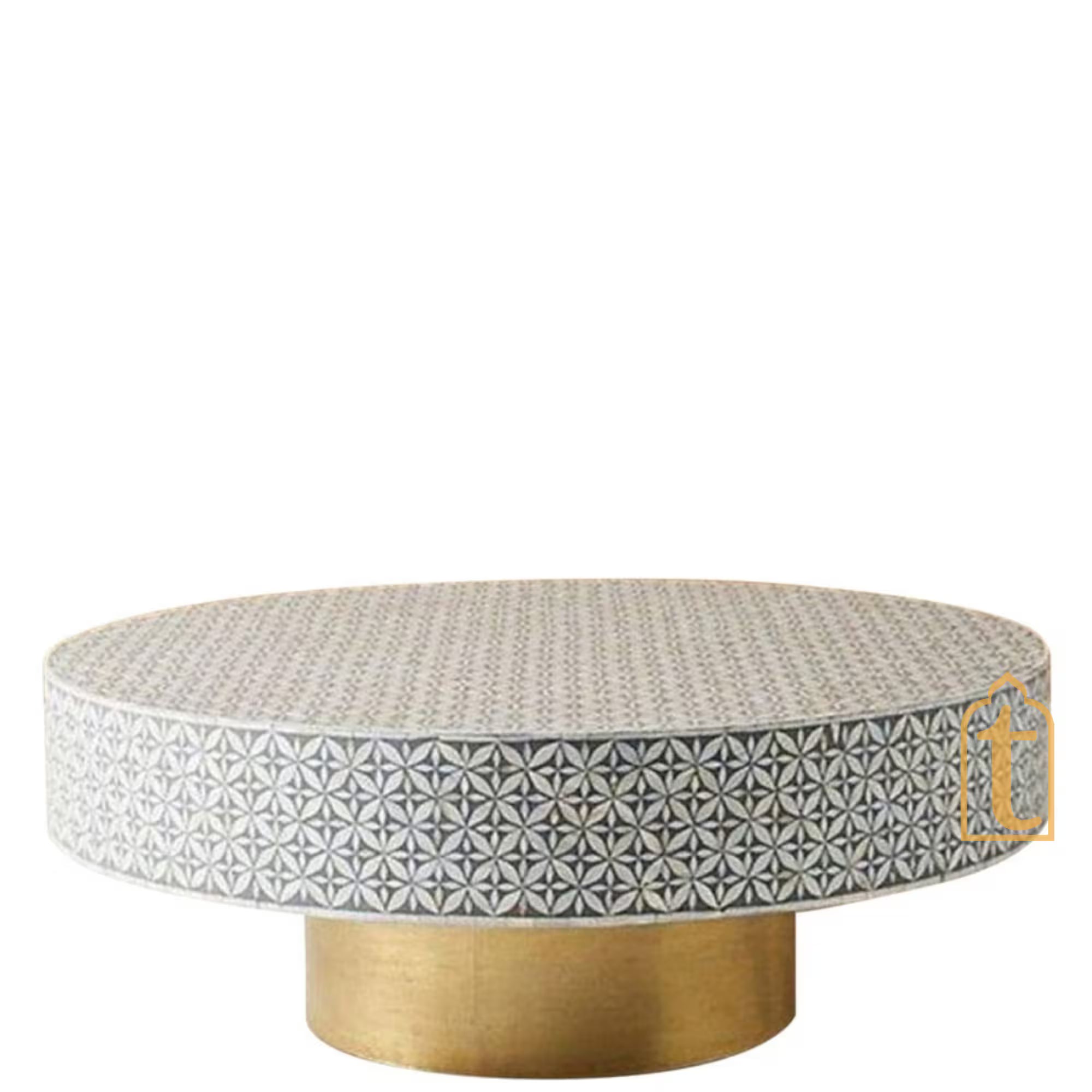 Handmade Wooden Modern Pattern Bone Inlay Coffee Table / Bone Inlay Center Table / Bone Inlay Wooden Coffee Table / Bone Inlay Furniture / Floral Design Center Table.