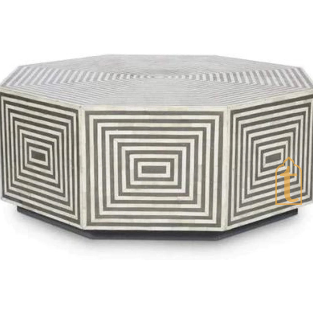 Wooden Bone Inlay Hexagon Coffee Table / Inlay Centre Table / Cocktail Table / Bone Inlay Center Table / MOP Table / Bone Inlay Wooden Modern Pattern Coffee Table.