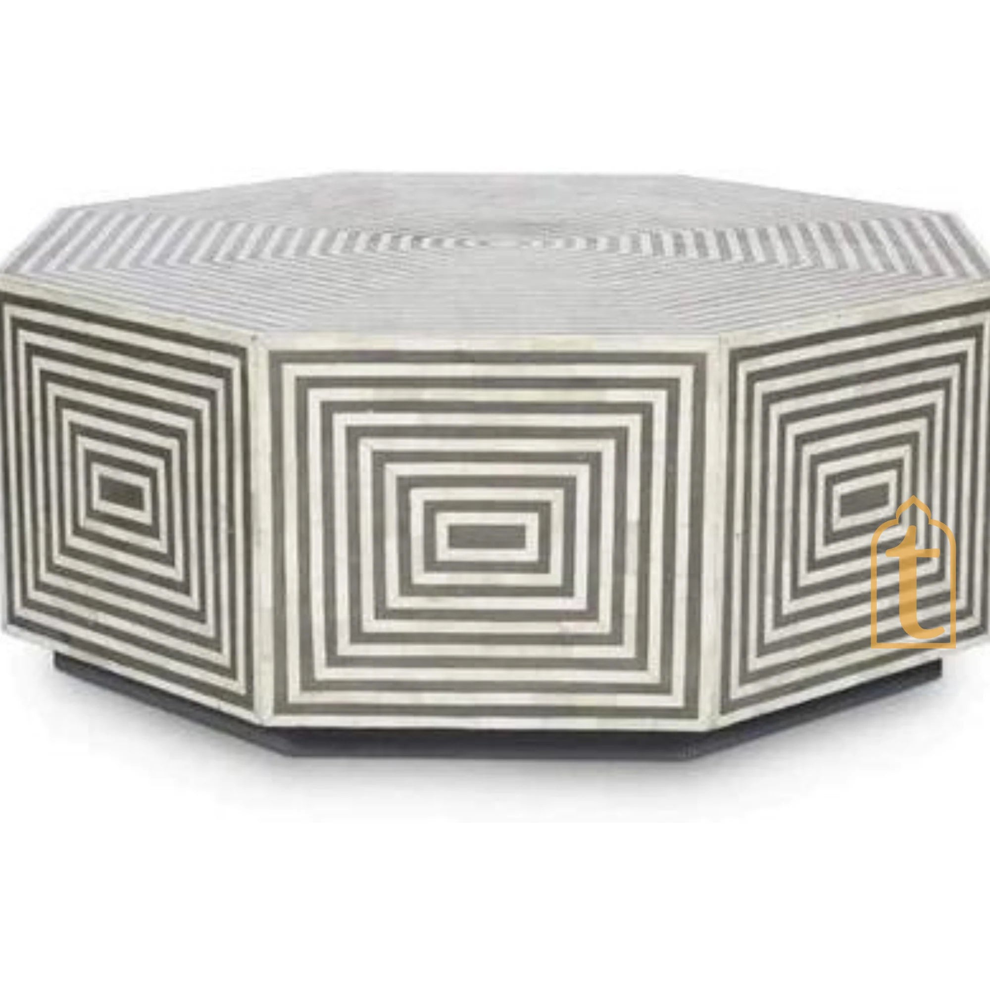 Wooden Bone Inlay Hexagon Coffee Table / Inlay Centre Table / Cocktail Table / Bone Inlay Center Table / MOP Table / Bone Inlay Wooden Modern Pattern Coffee Table.