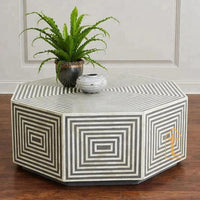 Wooden Bone Inlay Hexagon Coffee Table / Inlay Centre Table / Cocktail Table / Bone Inlay Center Table / MOP Table / Bone Inlay Wooden Modern Pattern Coffee Table.