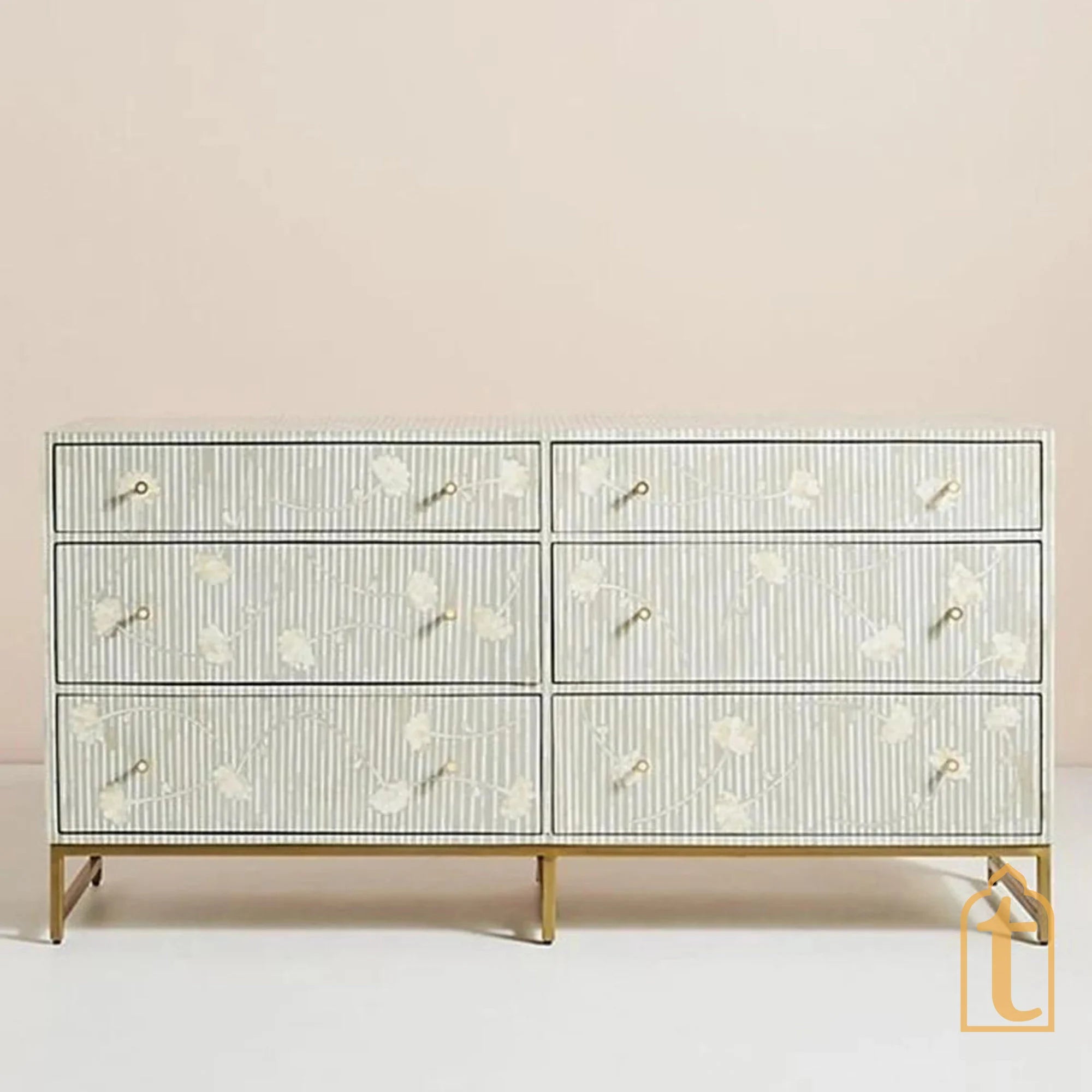 Bone Moroccan Inlay 6 Drawers Chest of Drawers / Bone Inlay 6 Drawers Dresser / Bone Inlay Chest of Drawers / Bone Inlay Furniture Sideboard Unit.