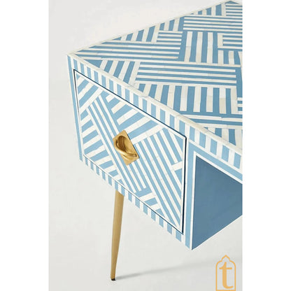 Bone inlay Work Desk | laptop table | console table, Bone Inlay Optical Design 2 Drawers Desk Sky Blue,  Optical Design Study wooden Table.