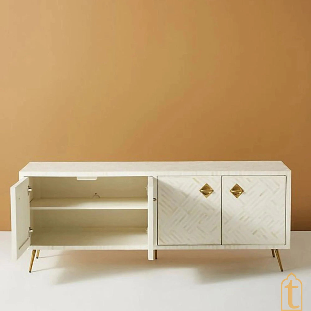 Bone Inlay Optical Design Media Cabinet / Bone Inlay Optical Design Media Console / Bone Inlay Storage Unit /Wooden Furniture / Bone Inlay Console.