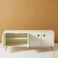 Bone Inlay Optical Design Media Cabinet / Bone Inlay Optical Design Media Console / Bone Inlay Storage Unit /Wooden Furniture / Bone Inlay Console.